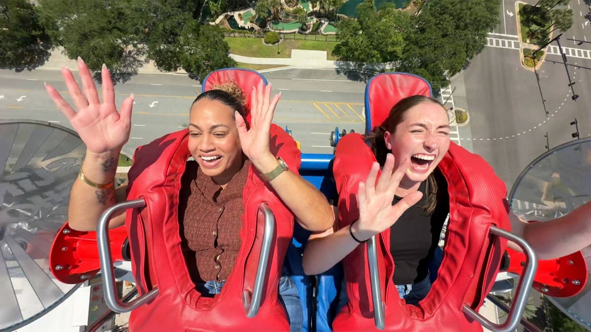 to women riding slingshot